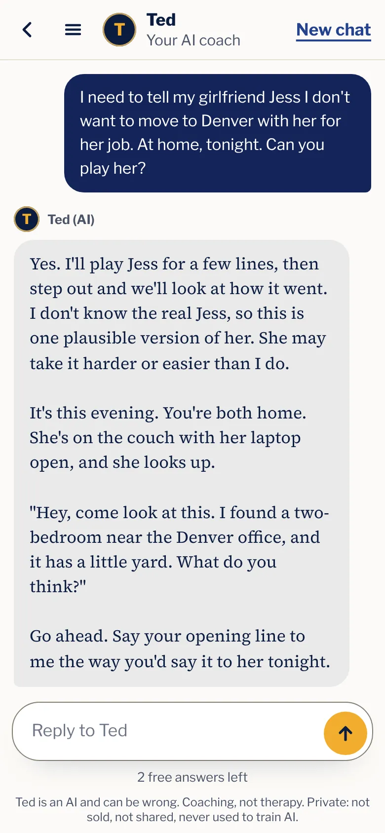 Ted playing the girlfriend in a practice conversation